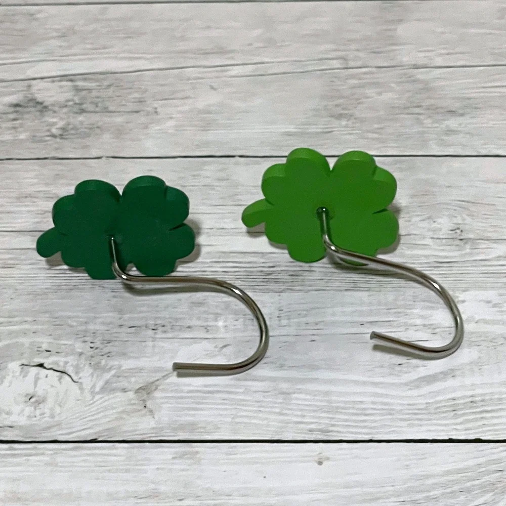 Set of 12 Shamrock Shower Curtain Hooks St Patricks Day Green Clover Rings